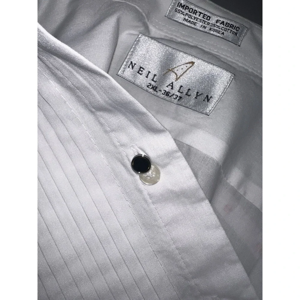 Neil Allyn 2XL Men's Tuxedo Shirt Pleated‎ White Jeweled Buttons